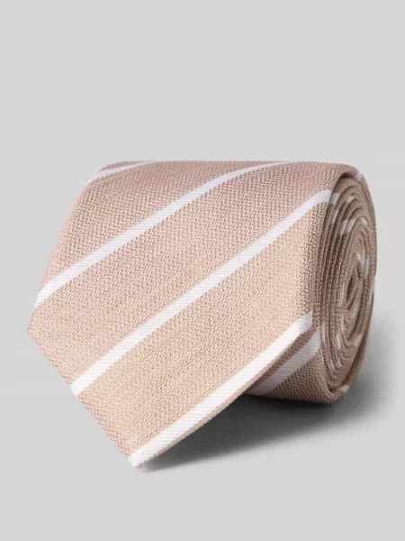 Krawat z mieszanki jedwabiu i lnu ze wzorem na całej powierzchni 8 cm Joop! Collection beżowy