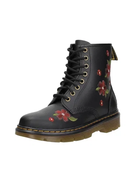 Botki Dr. Martens sznurowane skórzane w kwiatki czarne
