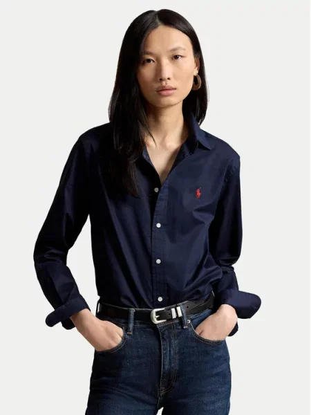 Bluzka koszulowa o kroju relaxed fit z czystej bawełny Polo Ralph Lauren granatowa