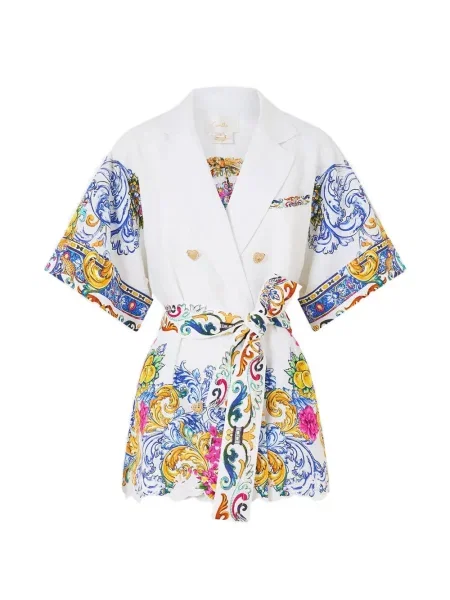 Kurtka Camilla z nadrukiem dwurzędowa biała