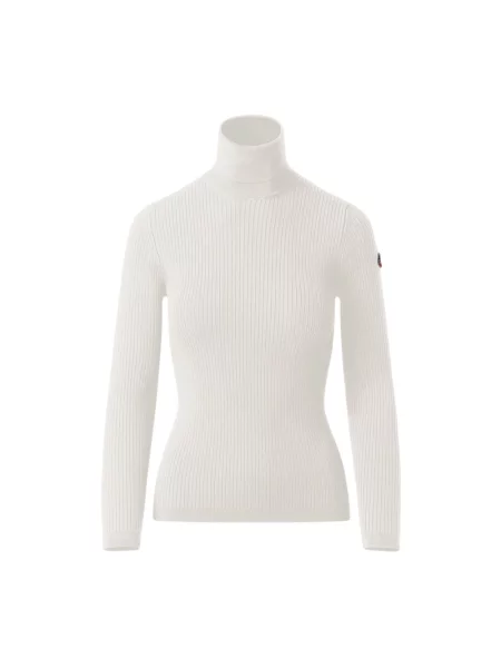 Fusalp sweter Ancelle beżowy lekki z golfem biały