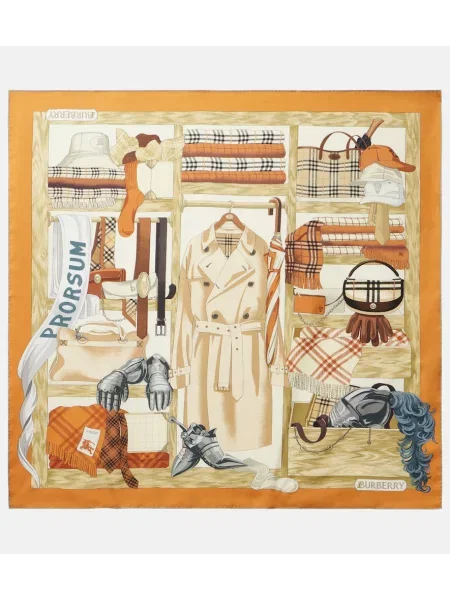 Svilen šal Burberry s potiskom oranžna