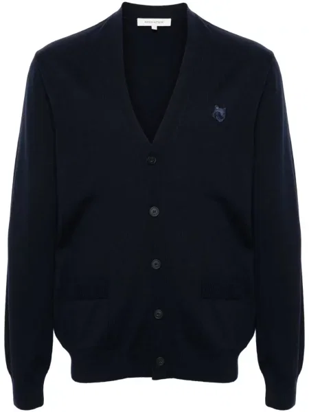 Vlněný kardigan Maison Kitsuné modrý