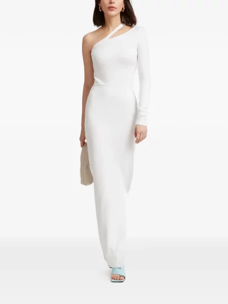 Rochie maxi Marcella cu un umăr gol de costum alb