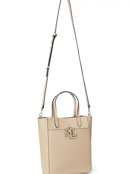 Shopperka Lauren Ralph Lauren skórzana beżowa