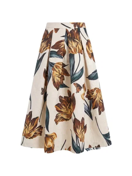 Fustă midi Lunatica Milano cu model floral cu imagine din jacard alb