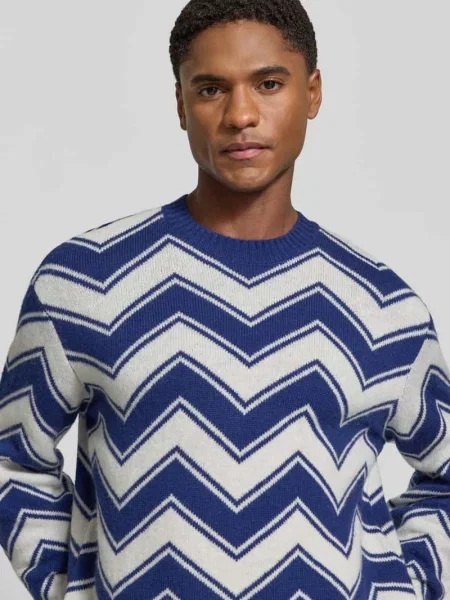 Sweter z dzianiny z mieszanki żywej wełny z okrągłym dekoltem Armani Exchange niebieski