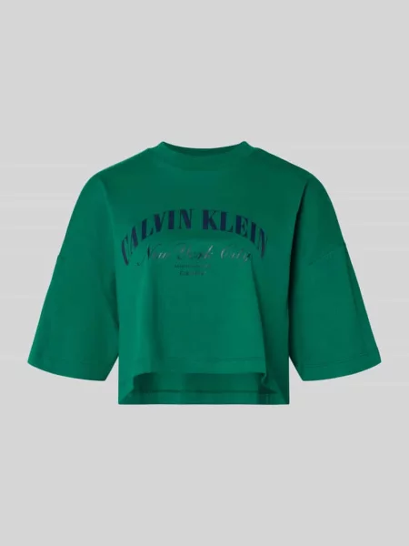 T-shirt o krótkim kroju z nadrukiem z logo Calvin Klein Jeans zielona