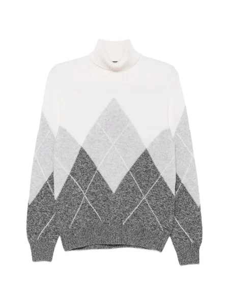 Pulover Barba cu model argyle alb