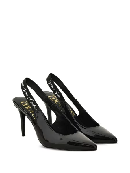 Pantofi cu toc Versace Jeans Couture din piele de lac slingback negru