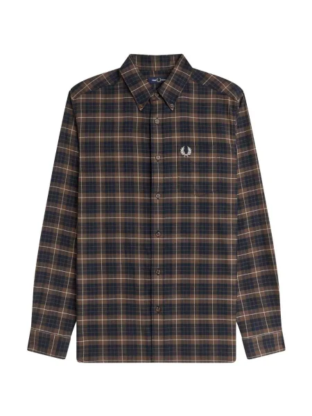 Cămașă Fred Perry în carouri din țesătură twill maro