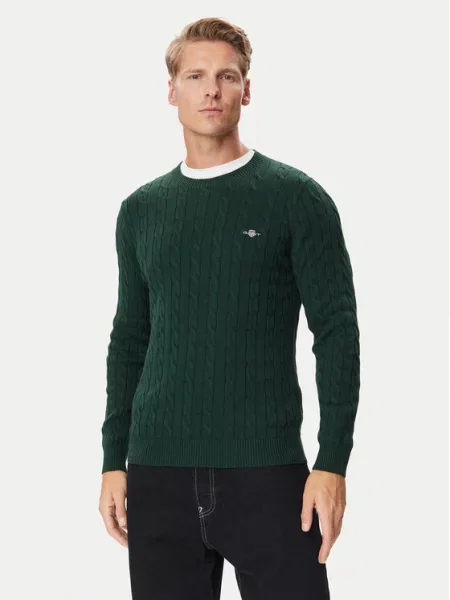 Gant Sweter Mężczyźni jednolity S zielony