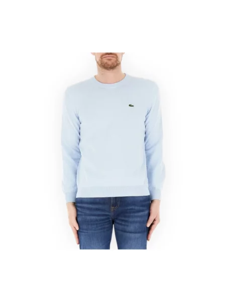 Sweter z dzianiny kroju regular fit z mieszanki bawełny Lacoste niebieski