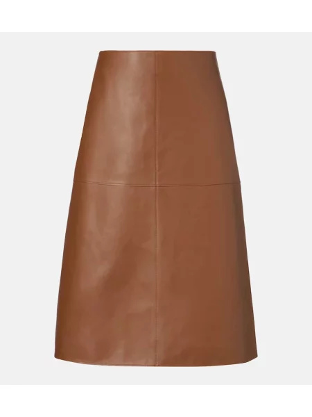 Fustă din piele Joseph până la genunchi maro