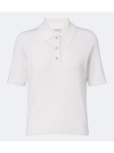 Tricou polo Burberry de lână alb