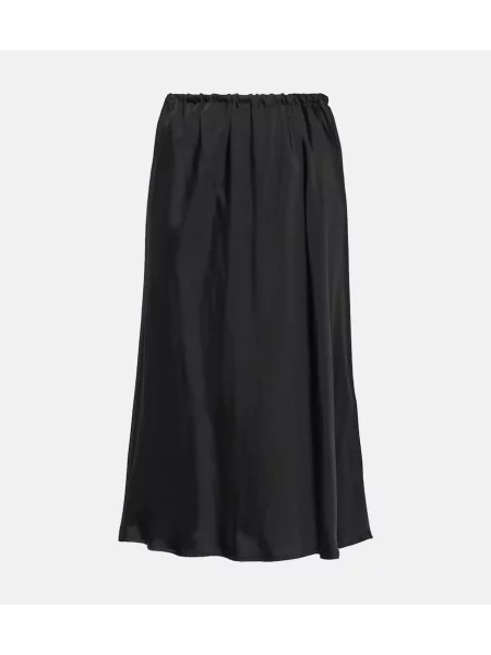 Fustă midi Jil Sander din satin până la genunchi negru
