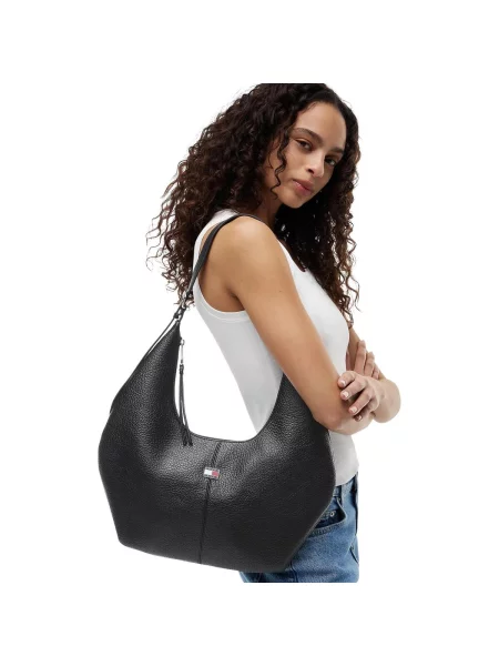 Geanta hobo Tommy Jeans din piele negru