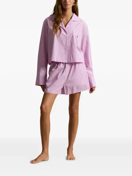 Koszulka polo Polo Ralph Lauren zamszowa na sprzączkę w paski niebieska