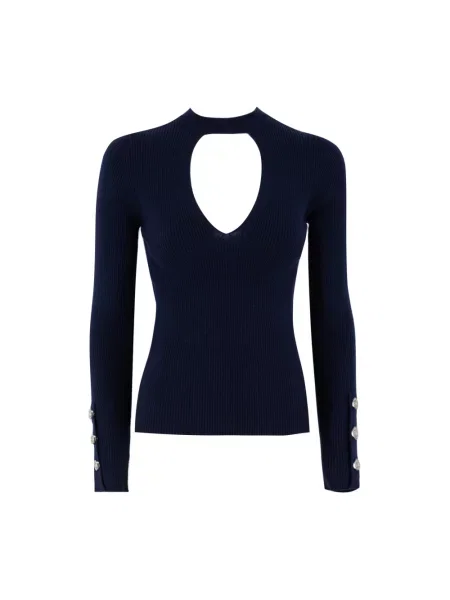 Sweter Pinko w paski z paskiem niebieski
