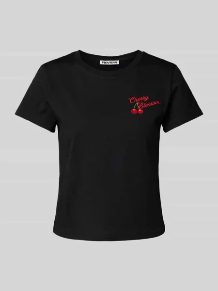 T-shirt z wyhaftowanym motywem Review czarna