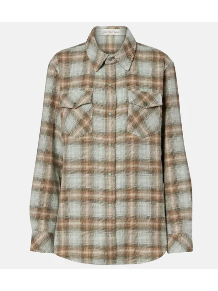 Top God's True Cashmere z kaszmiru w kratkę zielony