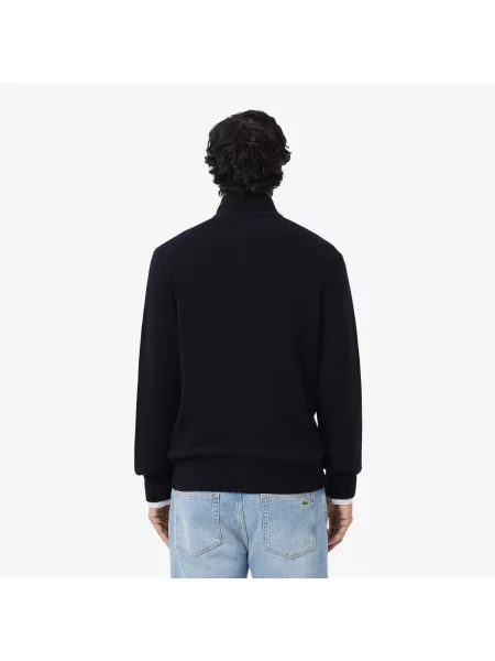 Lacoste Wełniany Sweter Z Zamkiem czarny