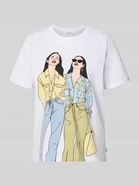 T-shirt o kroju relaxed fit z czystej bawełny S.oliver Red Label biała
