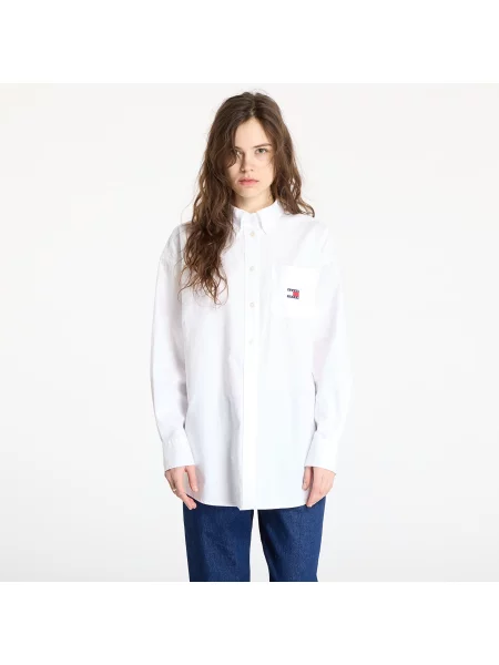 Риза Tommy Jeans Oversized Badge Oxford Shirt White XS бяло