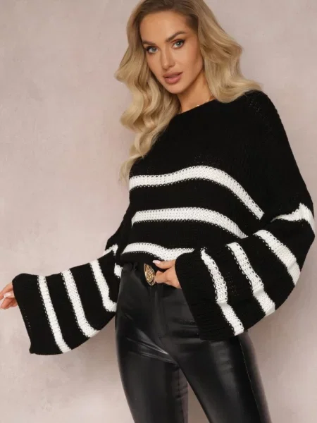 Sweter z Dzianiny w z Obszernymi Rękawami Gotara czarny