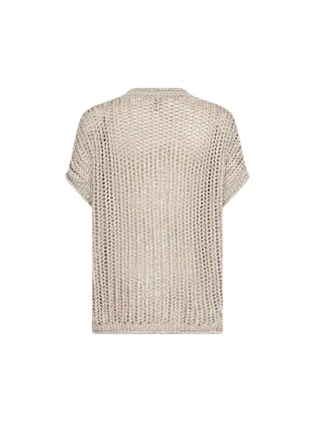 Dzianinowy sweter Soyaconcept z dekoltem w serek z siateczki beżowy