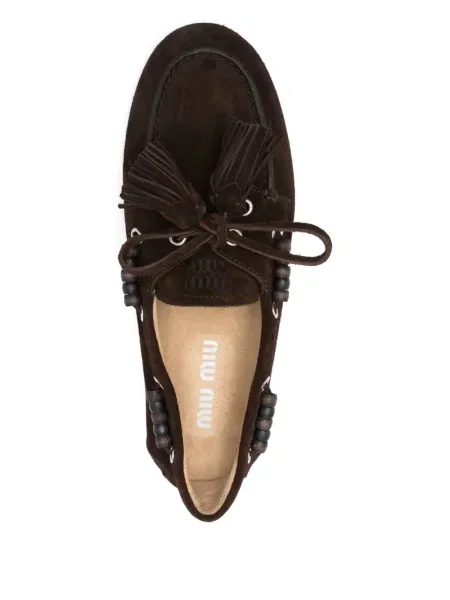Pantofi loafer Miu Miu cu mărgele maro
