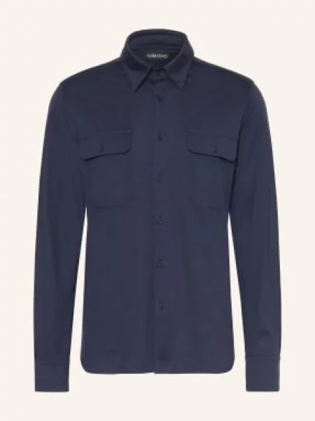 Tom Ford Koszula O Kroju Regular Fit Z Dodatkiem Jedwabiu blau granatowa