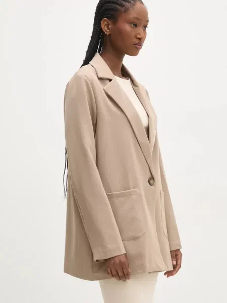 Сако Answear Lab с едно копче с изчистен дизайн бежово