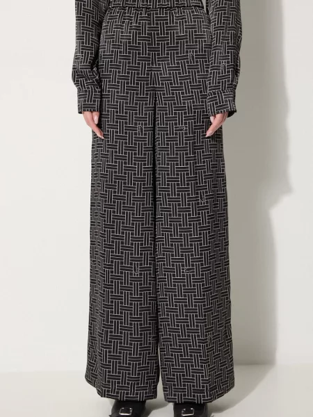 Kenzo pantaloni Weave Pajama Pants femei lat high waist negru