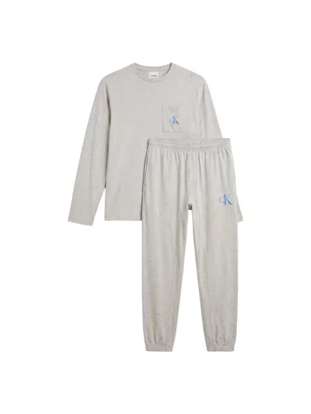 Calvin Klein Underwear Pijama lungă albastru regal / gri amestecat alb