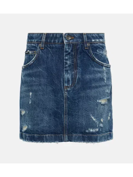 Fustă din denim Dolce&gabbana zdrențuiți albastru