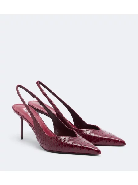 Pantofi cu toc Paris Texas din piele slingback cu model piele de șarpe roșu