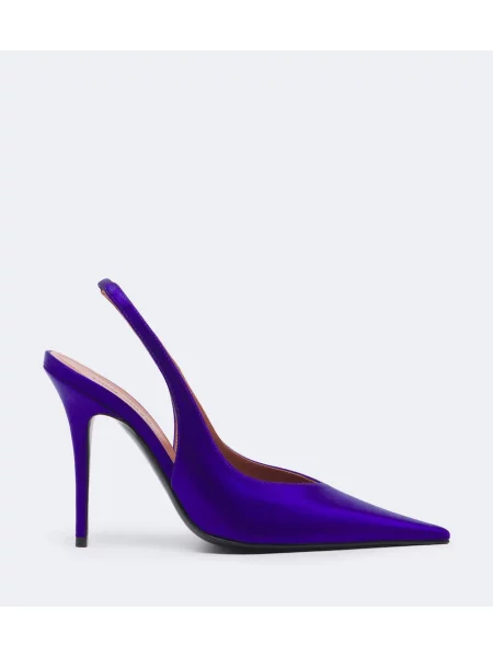 Pantofi cu toc Amina Muaddi din satin slingback albastru