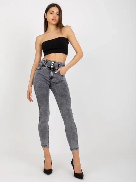 Pantaloni Fashionhunters cu talie înaltă gri
