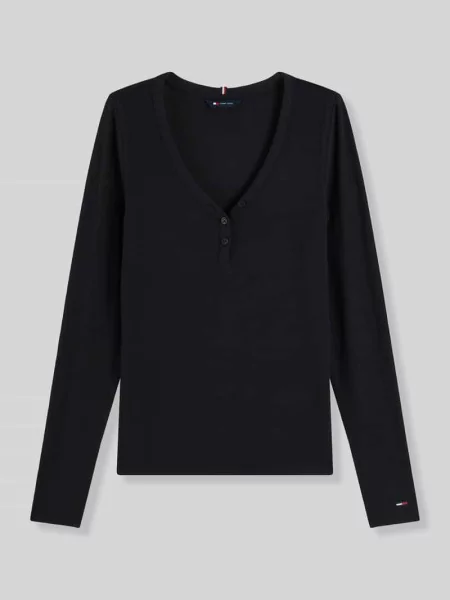 Bluzka z długim rękawem z dekoltem henley Tommy Jeans czarna