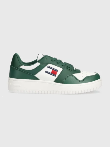 Кожени маратонки Tommy Jeans TJM RETRO BASKET ESS зелено