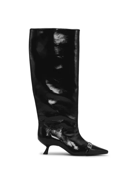 GANNI kozaki Eyelets Slouchy High Shaft Boot Naplack na małym czarny