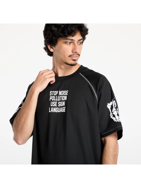 Tricou PLEASURES Pollution Boxy Raglan Black M negru