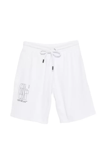 Pantaloni scurți Off-white cu imagine cu cordon alb