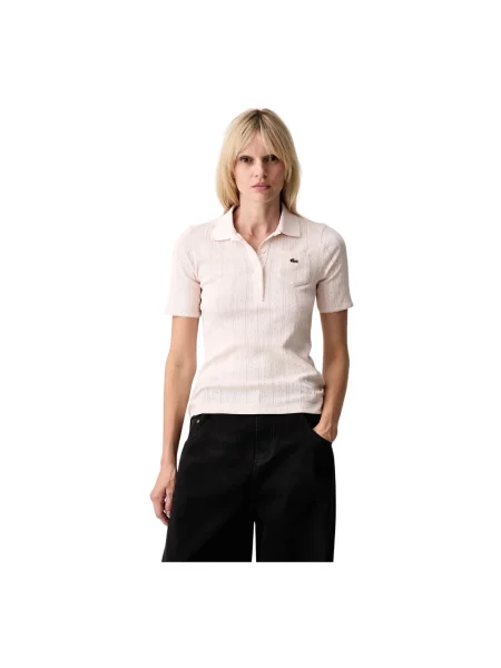 Dzianinowa koszulka polo Lacoste beżowa