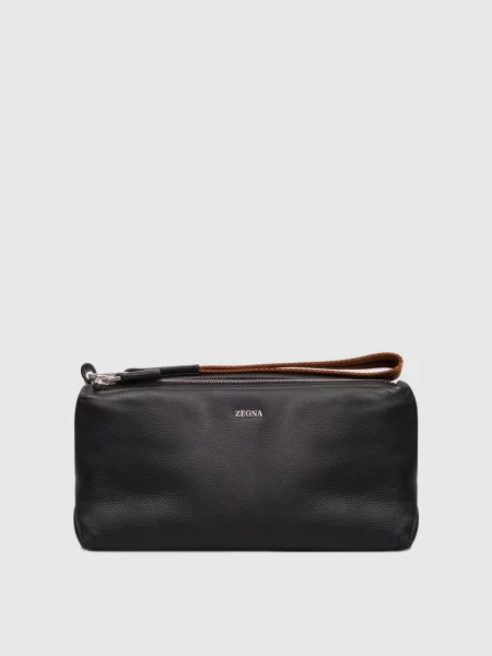Кожаная косметичка Ermenegildo Zegna черная