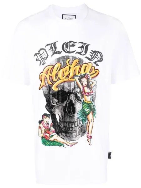 Tricou Philipp Plein scurt tip Hawaii alb