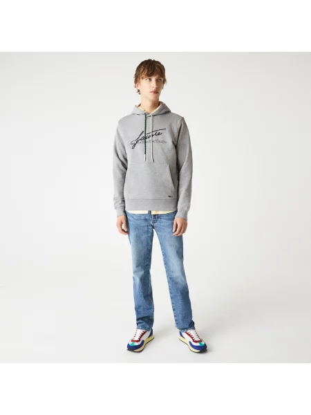 Lacoste Bluza Z Okrągłym Dekoltem Mieszanka Bawełny szara