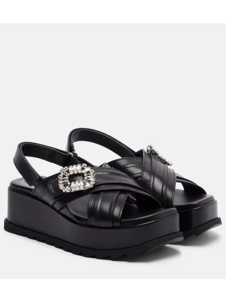 Sandale Roger Vivier din piele cu platformă cu cataramă negru