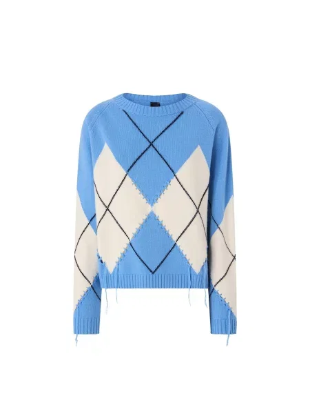 PINKO Svetr PINKO BERNA PULL ARGYLE TRAFORATO Maglieria azurová modrá